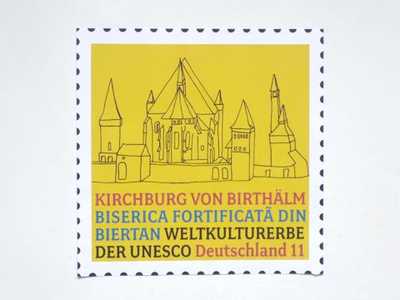 Stamp design ”Kirchenburg von Birthälm“